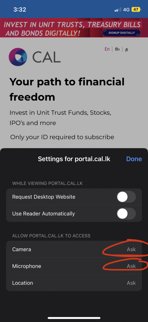 Allow Camera access during CAL Product Signup (Safari) - CAL